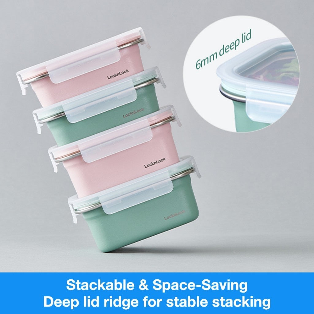 LocknLock Stainless Cozy Sage Green | Microwave-Safe Stainless Steel Food Container Bundle