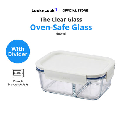 LocknLock The Clear Glass with Divider 600ml | Airtight, Oven-Safe Glass Containers