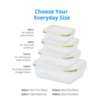 LocknLock Fresh Glass Oven-Safe Food Container | 400ml–1480ml
