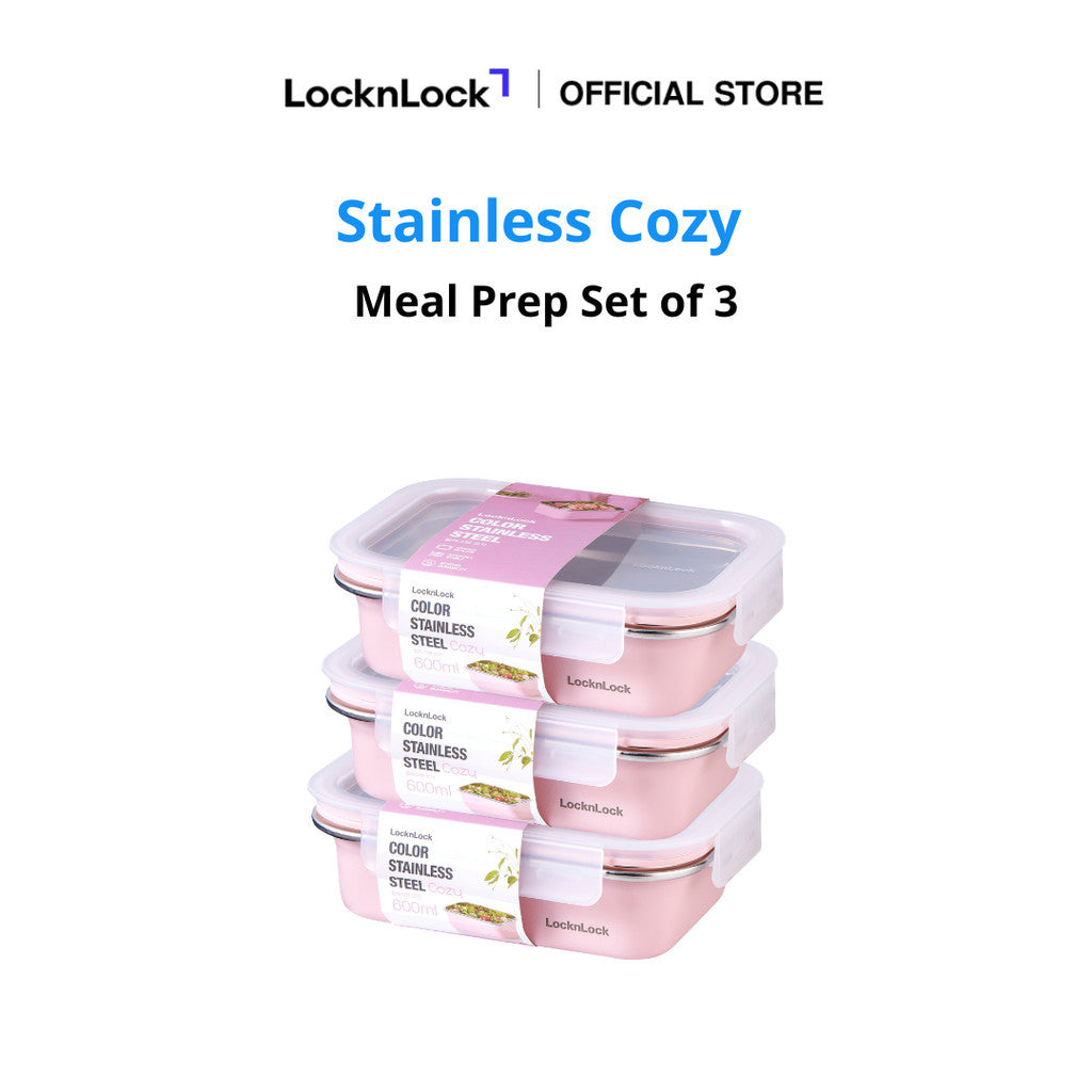 LocknLock Stainless Cozy Meal Prep Set of 3 | Microwave-Safe Stainless Steel Food Container
