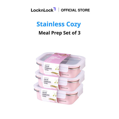 LocknLock Stainless Cozy Meal Prep Set of 3 | Microwave-Safe Stainless Steel Food Container