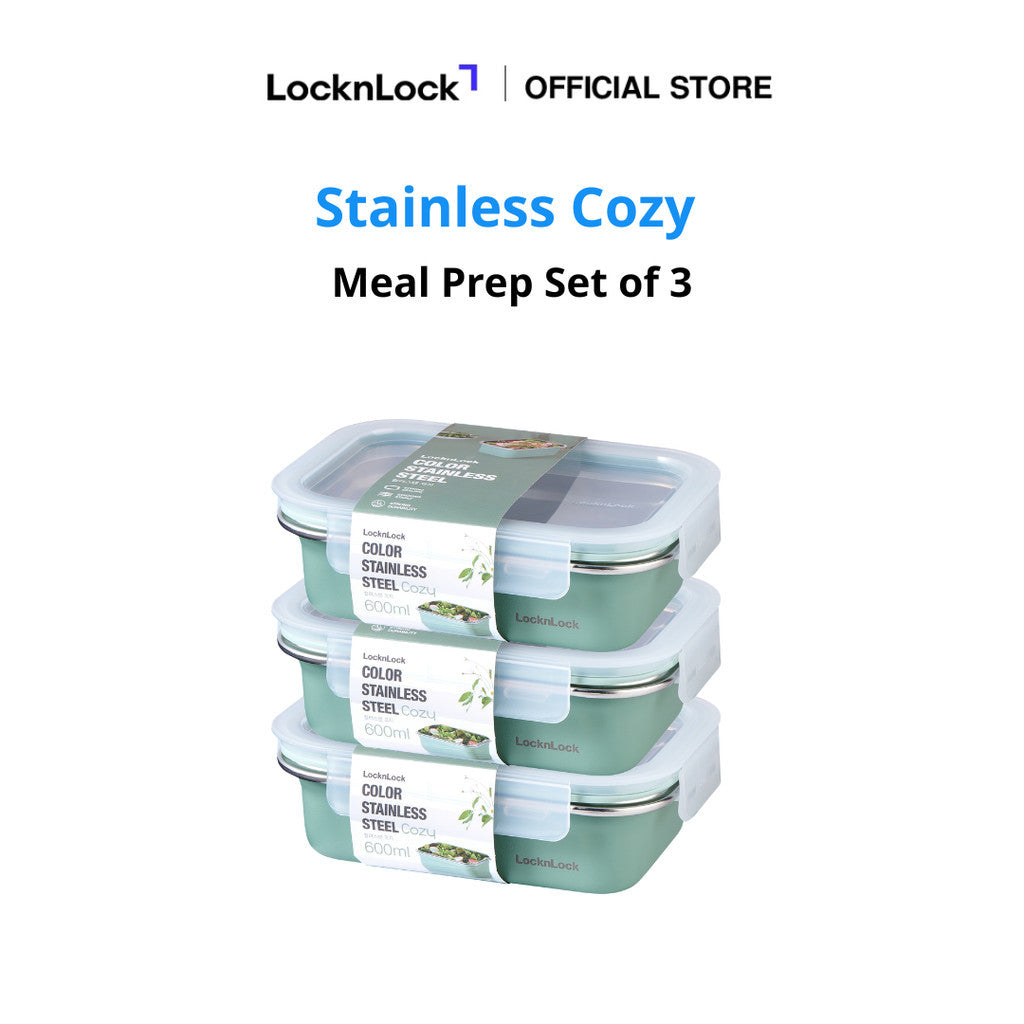 LocknLock Stainless Cozy Meal Prep Set of 3 | Microwave-Safe Stainless Steel Food Container