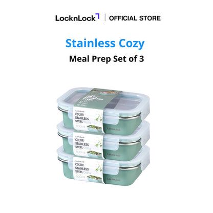 LocknLock Stainless Cozy Meal Prep Set of 3 | Microwave-Safe Stainless Steel Food Container