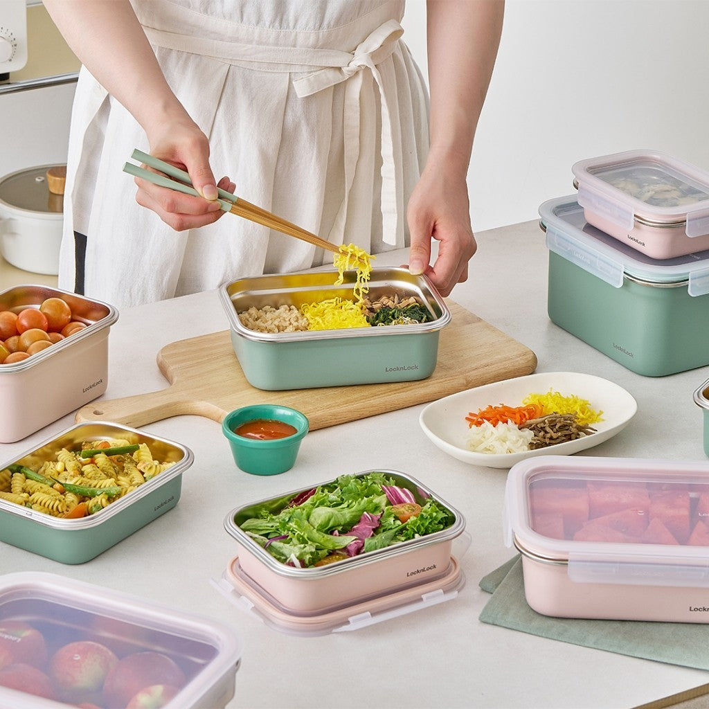 LocknLock Stainless Cozy Sage Green | Microwave-Safe Stainless Steel Food Container Bundle