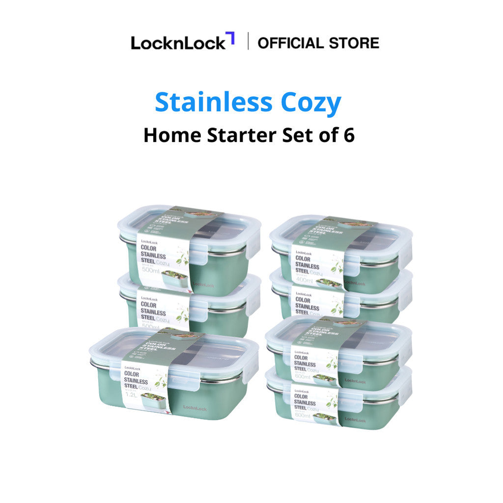 LocknLock Stainless Cozy Home Starter Set of 6 | Microwave-Safe Stainless Steel Food Container