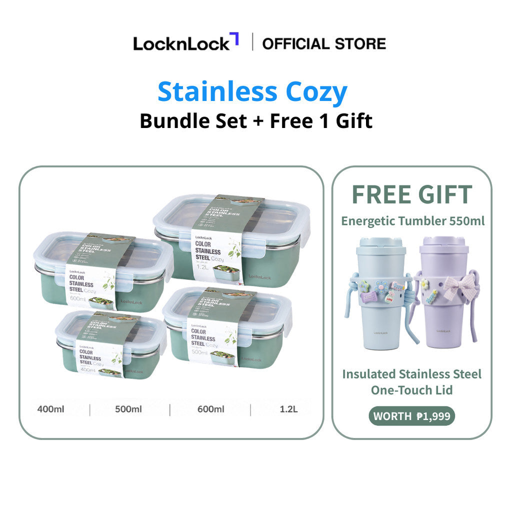 LocknLock Stainless Cozy Sage Green | Microwave-Safe Stainless Steel Food Container Bundle