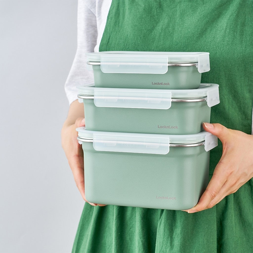 LocknLock Stainless Cozy Sage Green | Microwave-Safe Stainless Steel Food Container Bundle