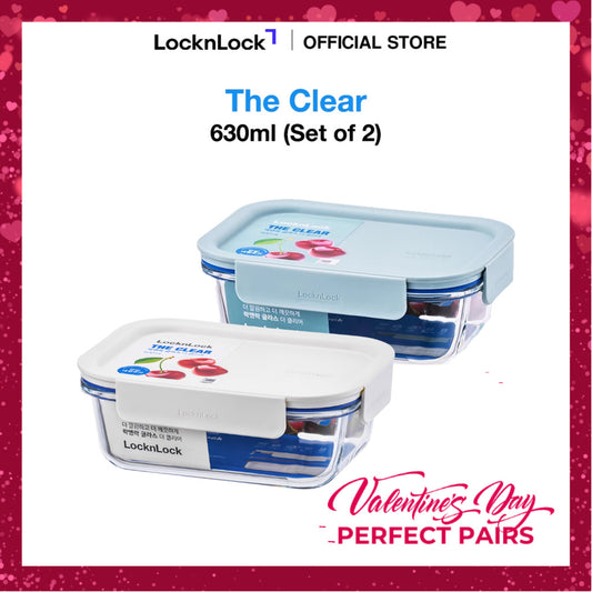 LocknLock Set of 2 The Clear Glass 630ml (Rectangle) Airtight, Oven-Safe Glass Perfect Pairs