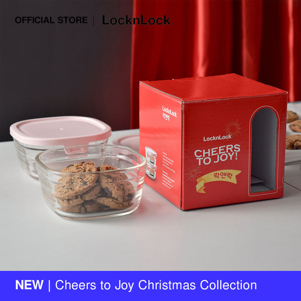 LocknLock Cheers to Joy Set of 2 Easy Seal Glass with Box