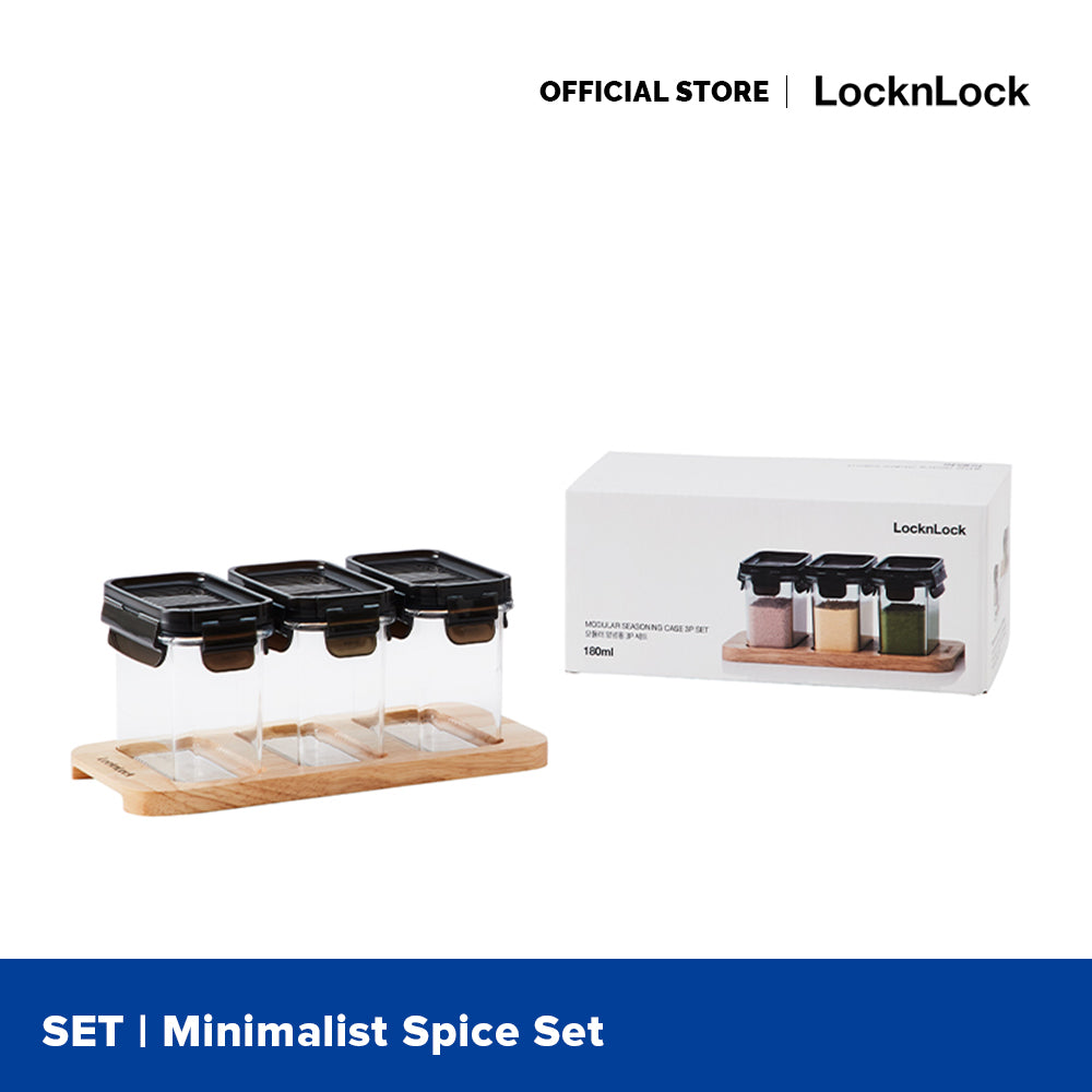 LocknLock Modular Spice Set 3pc with Wooden Tray HTE570S3
