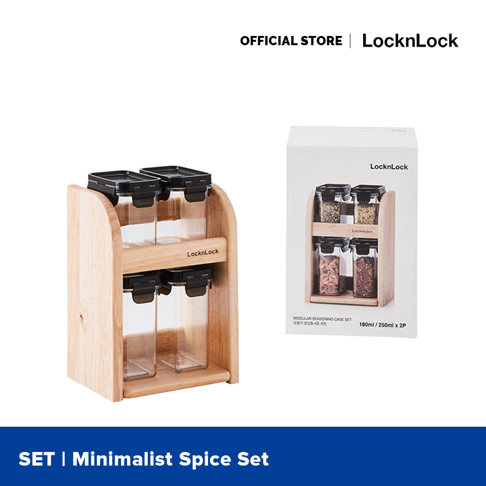 LocknLock Modular Spice Set 4pc with Wooden Rack HTE571S4