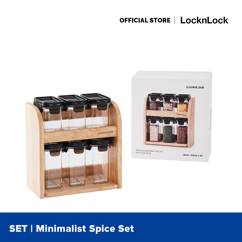 LocknLock Modular Spice Set 6pc with Wooden Rack HTE571S6
