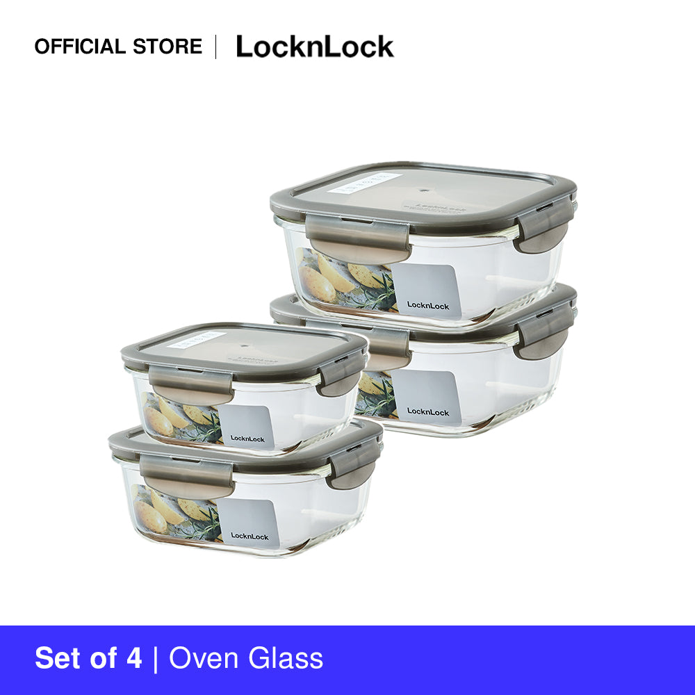 LocknLock Set of 4 Oven Glass Rectangular Airtight Food Container