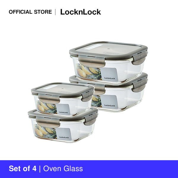 LocknLock Set of 4 Oven Glass Rectangular Airtight Food Container