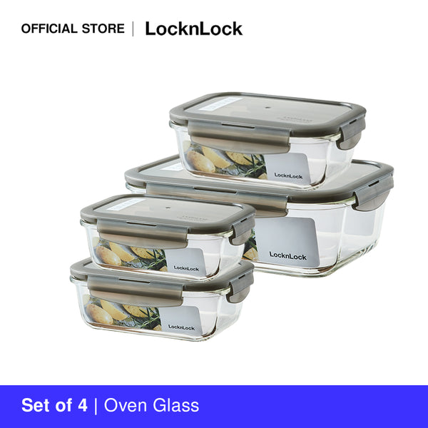 LocknLock Set of 4 Oven Glass Rectangular Airtight Food Container