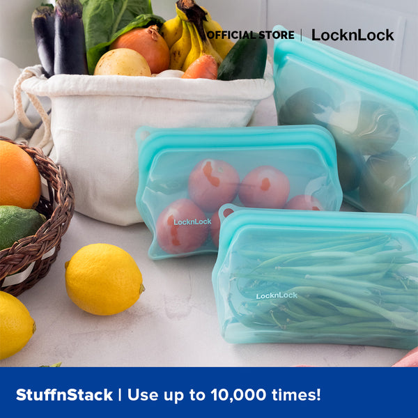 LocknLock Stuff n' Stack Reusable Silicone Bag Starter Set of 3