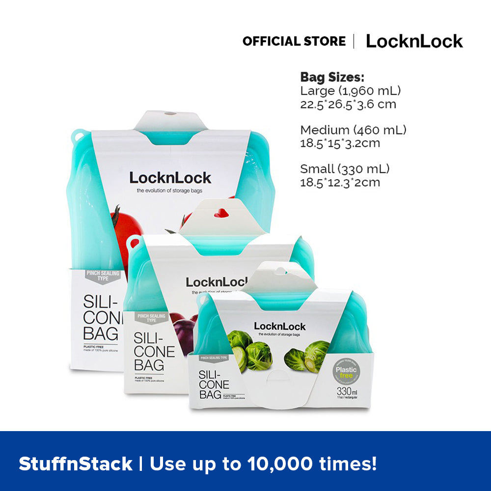 LocknLock Stuff n' Stack Reusable Silicone Bag Starter Set of 3