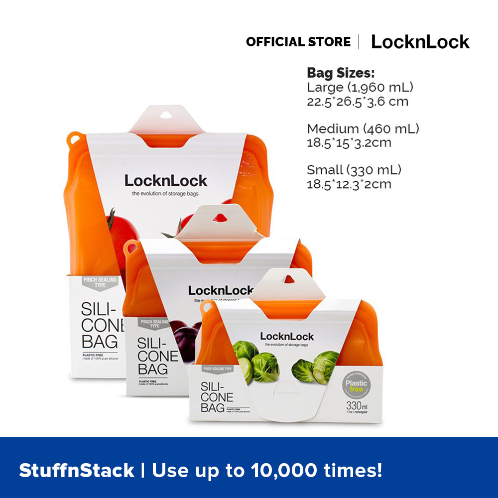 LocknLock Stuff n' Stack Reusable Silicone Bag Starter Set of 3