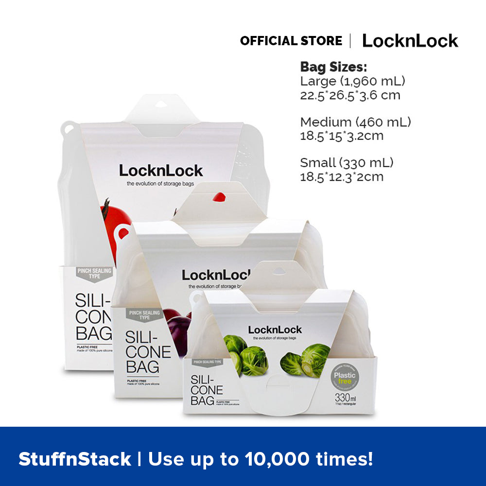LocknLock Stuff n' Stack Reusable Silicone Bag Starter Set of 3